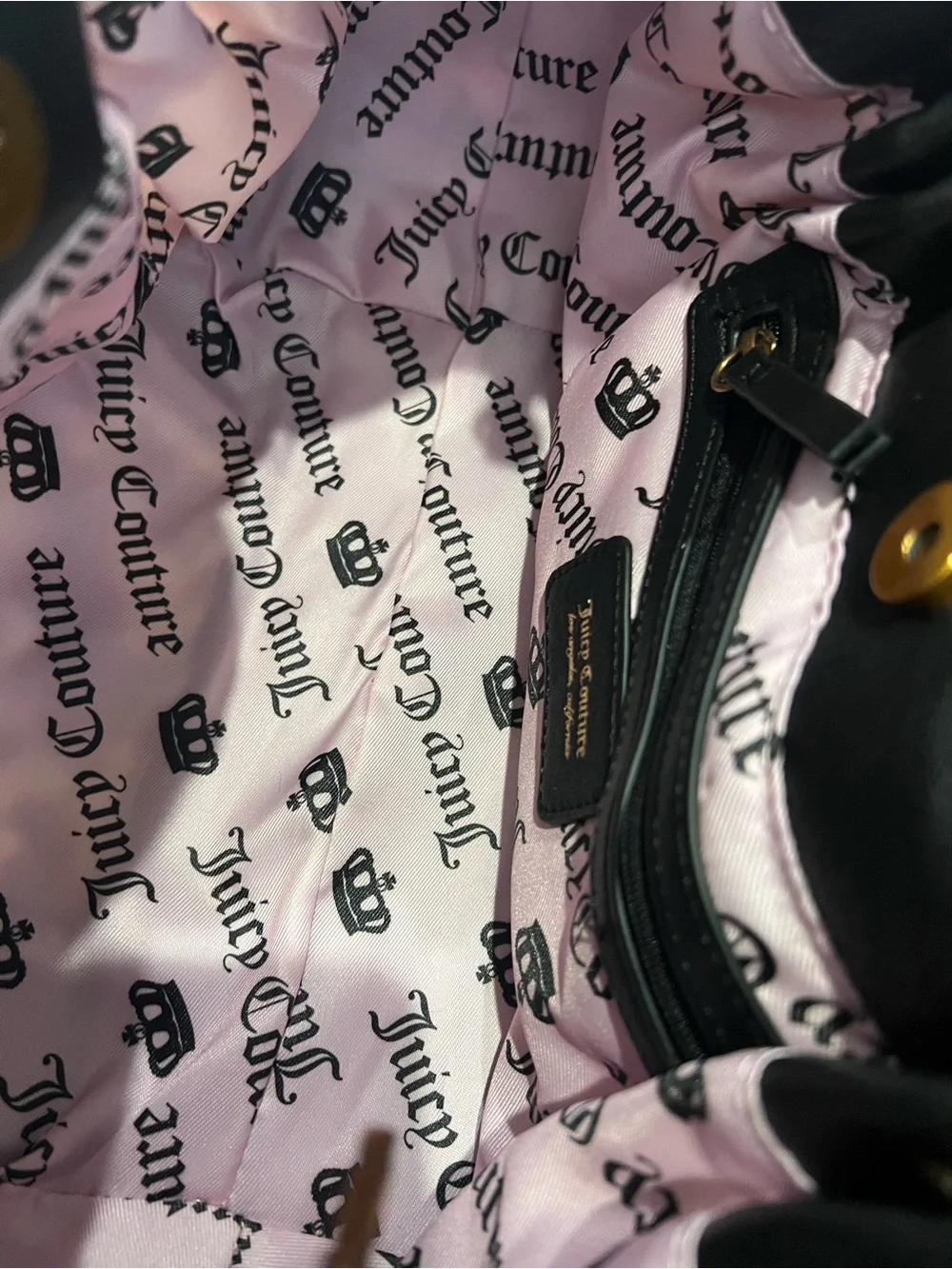 Juicy Couture Black & White Cow Print Shoulder Bag with Pink Bow Charm